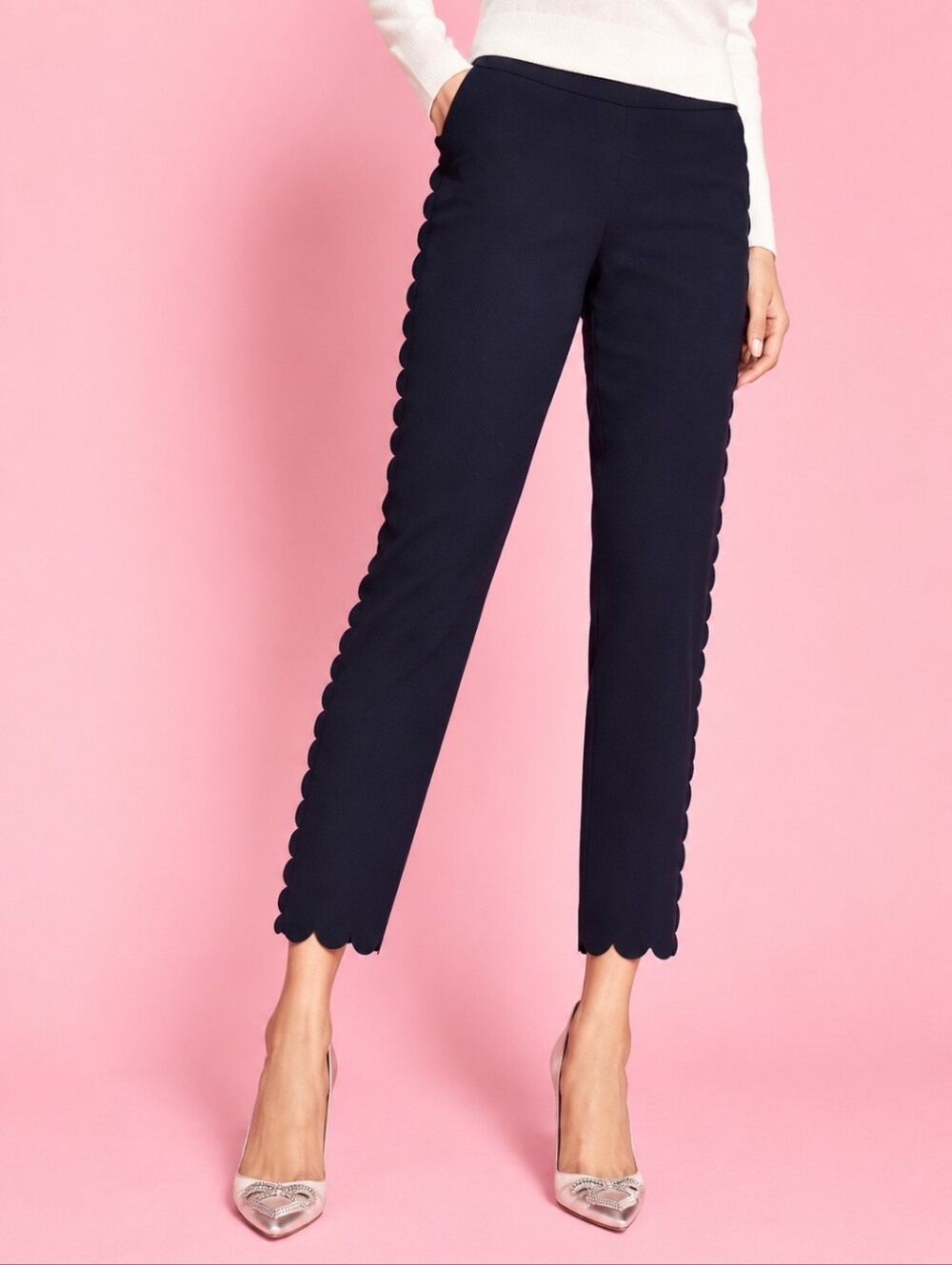 Ted Baker Dyanni Scalloped Trim Slim Leg Ankle Trouser Pants Navy Blue
